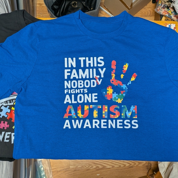 Support Autism Black Short Sleeve Tee - Colorful Puzzle Design. This is a bundle - Picture 2 of 3